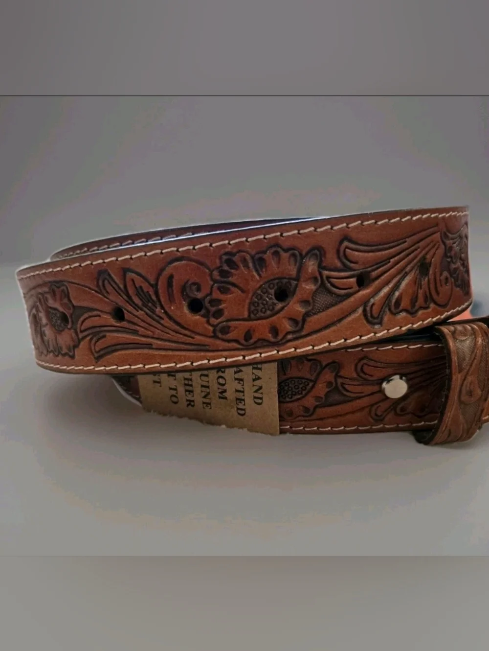 Montauk Men's Leather Western Belt XL 42-44 Brown Tooled Cowboy Floral NWT